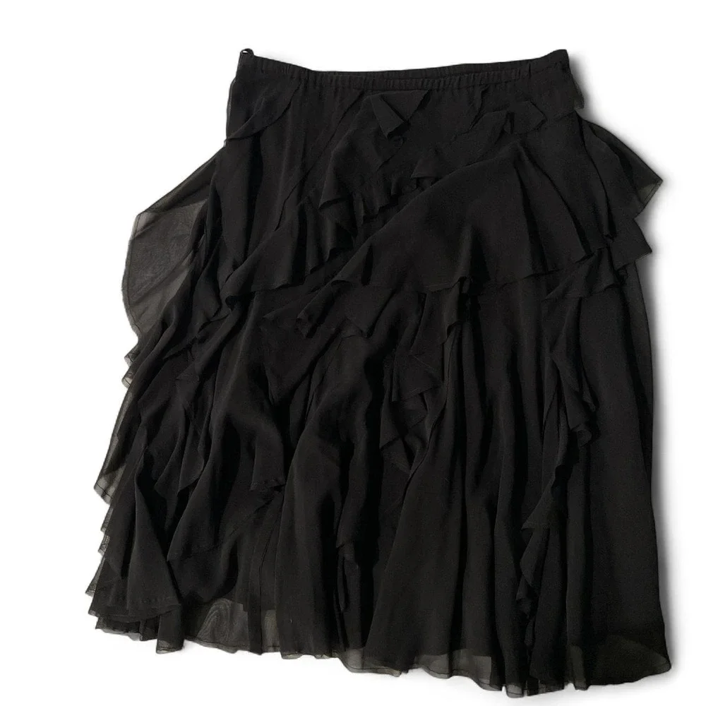 Ultra Feminine Black DKNY ruffle 97% silk skirt